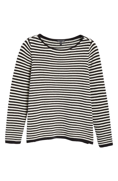 Shop Eileen Fisher Stripe Organic Cotton Chenille Sweater In Soft White/ Black