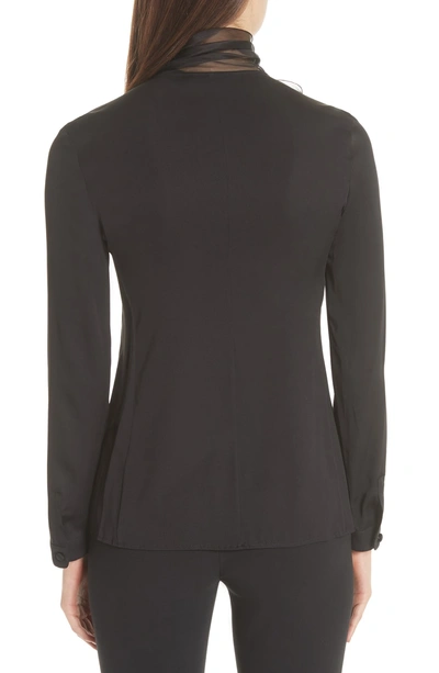Shop Emporio Armani Organza Bow Stretch Silk Blouse In Black