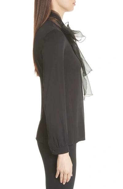 Shop Emporio Armani Organza Bow Stretch Silk Blouse In Black