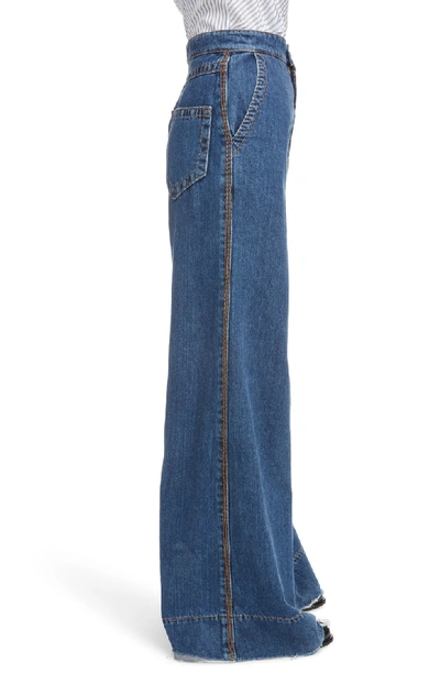 Shop Loewe Wide Leg Jeans In Blue Denim