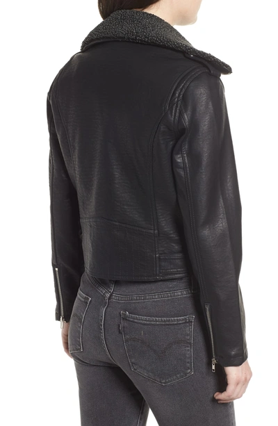 Shop Obey Joey Faux Shearling Collar Faux Leather Moto Jacket In Black