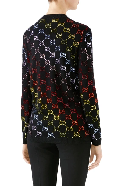 Shop Gucci Gg Crystal Embellished Wool Sweater In 1082 Black/ Multicolor