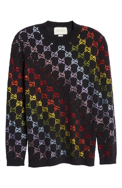 Shop Gucci Gg Crystal Embellished Wool Sweater In 1082 Black/ Multicolor
