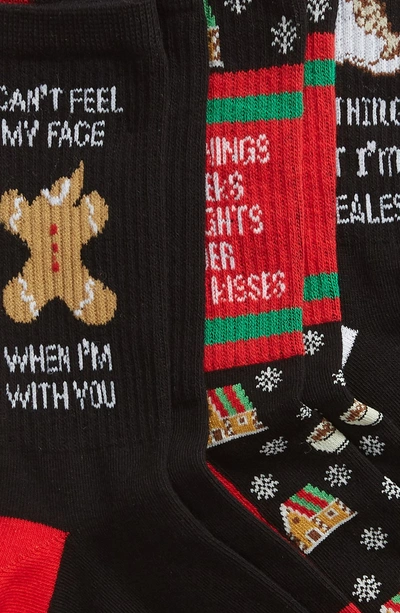 Shop Sockart Holiday Festive 3-pack Crew Socks In Black