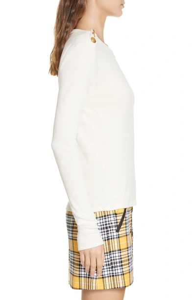 Shop Veronica Beard Mayer Button Shoulder Stripe Top In White