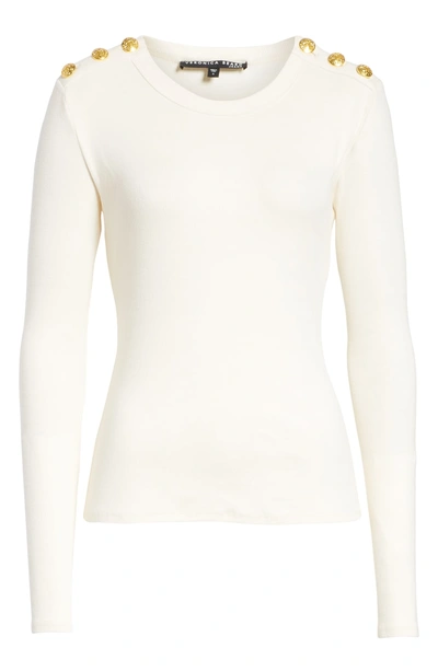 Shop Veronica Beard Mayer Button Shoulder Stripe Top In White