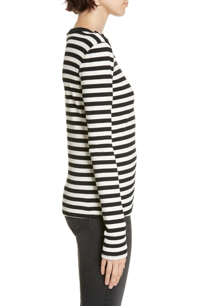 Shop Veronica Beard Mayer Button Shoulder Stripe Top In Black/ White