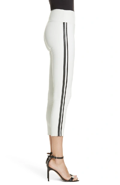 Shop Sprwmn Two-stripe Athletic Leather Capri Leggings In White Black Stripes
