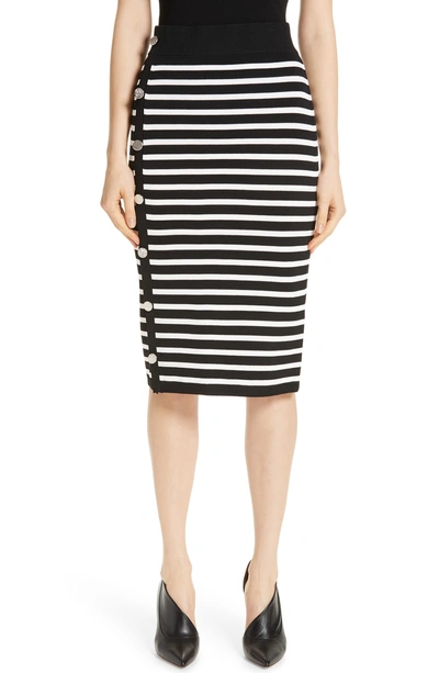 Shop Altuzarra Side Button Stripe Body-con Skirt In Black / Ivory