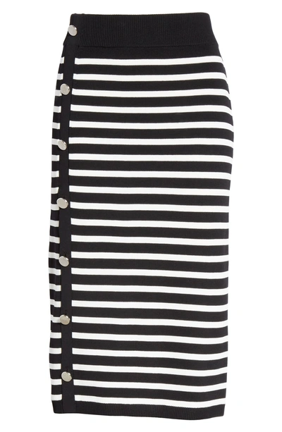 Shop Altuzarra Side Button Stripe Body-con Skirt In Black / Ivory