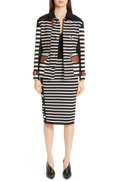 Shop Altuzarra Side Button Stripe Body-con Skirt In Black / Ivory