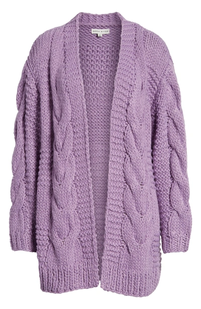 Shop Moon River Cable Knit Oversized Cardigan In Lilac