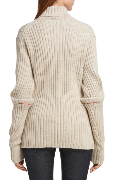 Shop Victoria Beckham Ribbed Wool Turtleneck Sweater In Oatmeal