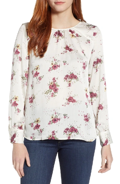 Shop Vince Camuto Delicate Bouquet Mixed Media Top In Almond