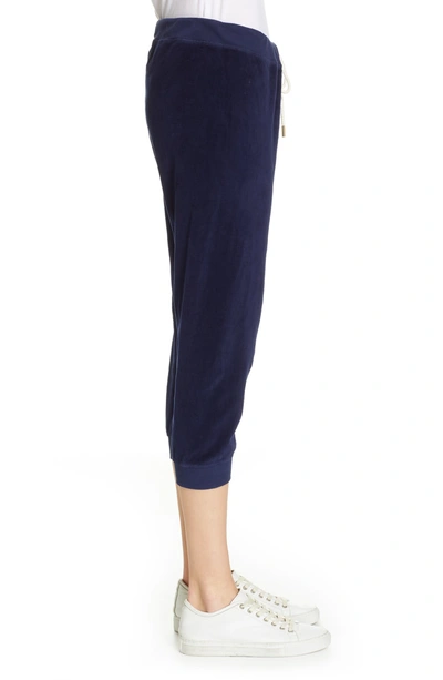 Shop The Great The Velour Crop Sweatpants In Navy