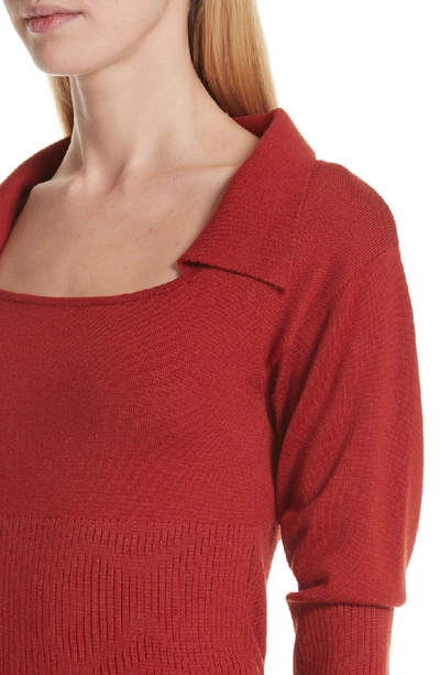 Shop Jacquemus Square Neck Wool Polo Sweater In Red