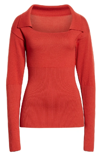 Shop Jacquemus Square Neck Wool Polo Sweater In Red
