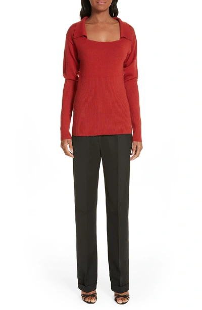 Shop Jacquemus Square Neck Wool Polo Sweater In Red