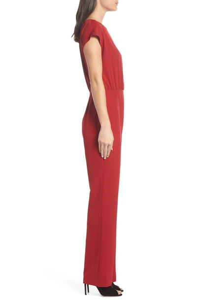 Shop Charles Henry Lace Inset Jumpsuit In Ruby