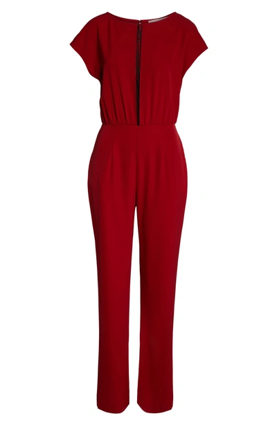 Shop Charles Henry Lace Inset Jumpsuit In Ruby