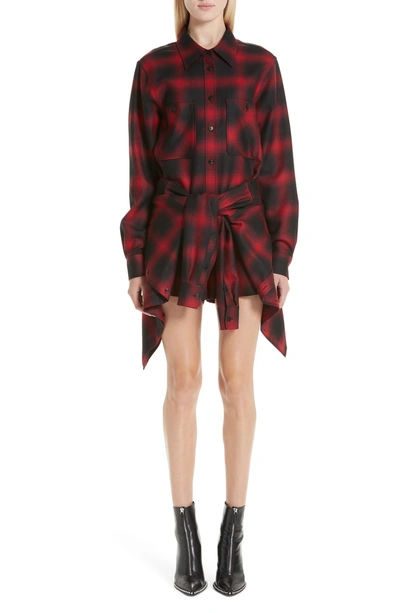 Shop Alexander Wang Tie Waist Wool Flannel Shirtdress In Red