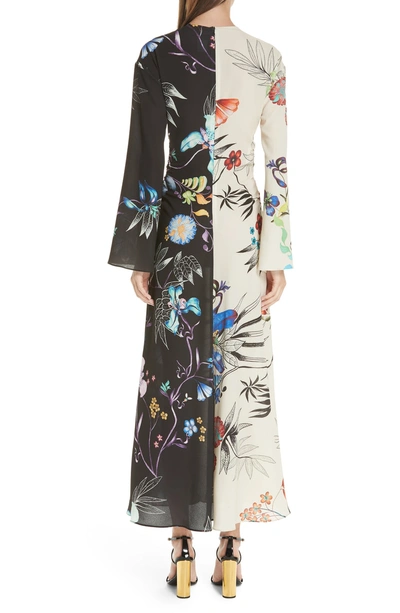 Shop Etro Floral Print Two-tone Dress In White