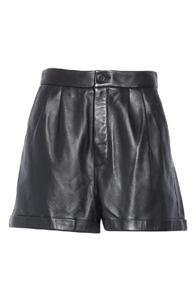 Shop Frame Pleated Leather Shorts In Noir