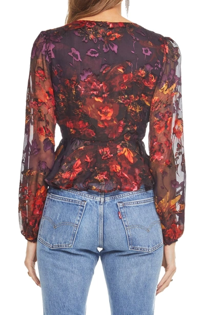Shop Astr Gianna Front Tie Peplum Blouse In Plum/ Red Floral