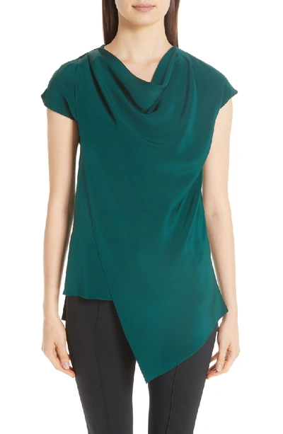 Shop Adam Lippes Silk Crepe Cowl Neck Blouse In Emerald