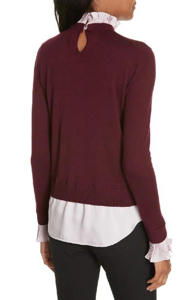 Shop Ted Baker Kaarina Pleat Neck Mix Media Top In Oxblood