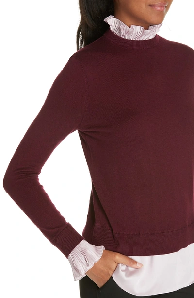 Shop Ted Baker Kaarina Pleat Neck Mix Media Top In Oxblood