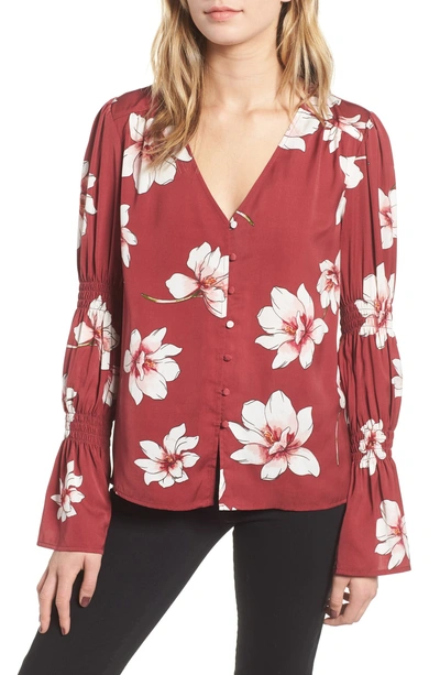 Shop Cupcakes And Cashmere Floral Print Blouse In Earth Red