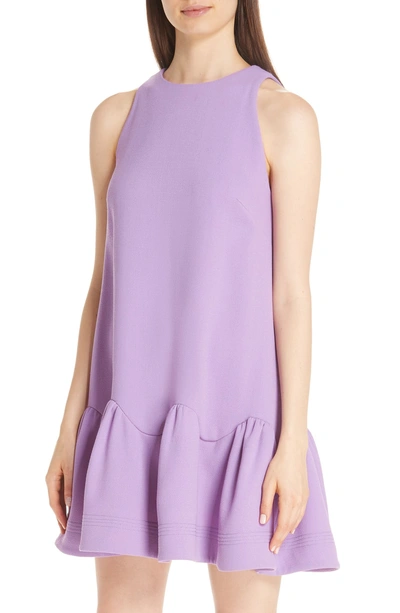 Shop Lela Rose Scarf Neck Wool Blend Crepe Drop Waist Dress In Lavender