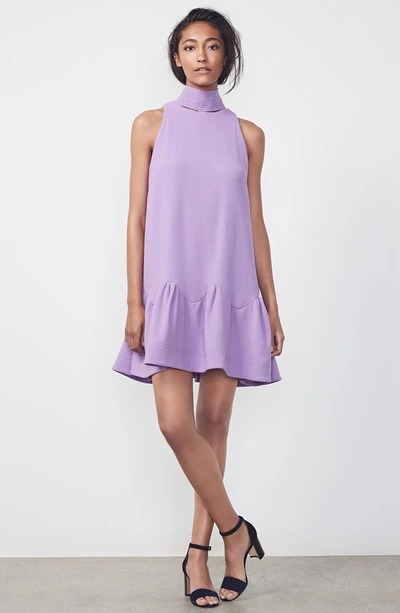 Shop Lela Rose Scarf Neck Wool Blend Crepe Drop Waist Dress In Lavender