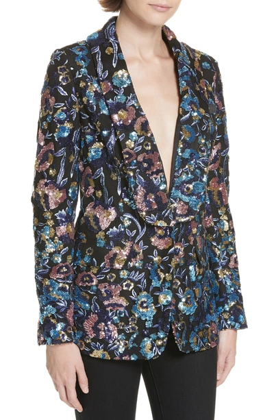 Shop Self-portrait Floral Sequin Blazer In Multi