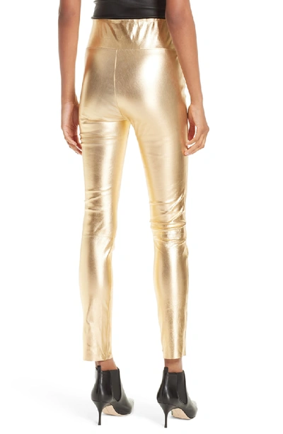 Shop Sprwmn High Waist Leather Ankle Leggings In Gold
