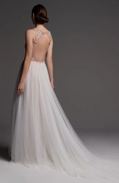 Shop Watters Wessex Beaded Open Back Gown In Nude/ Blush