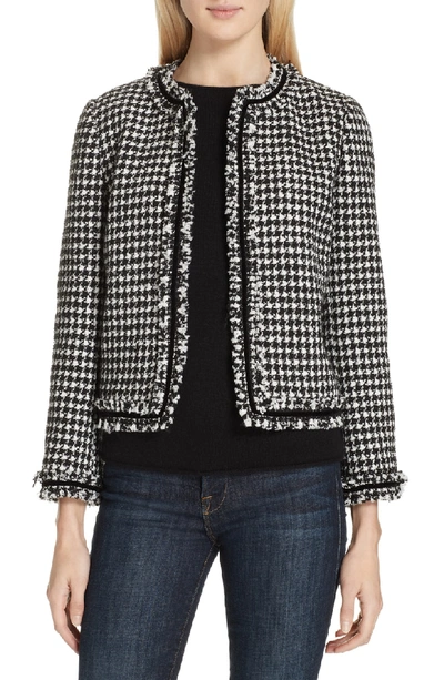 Shop Kate Spade Houndstooth Tweed Jacket In Black/ Cream