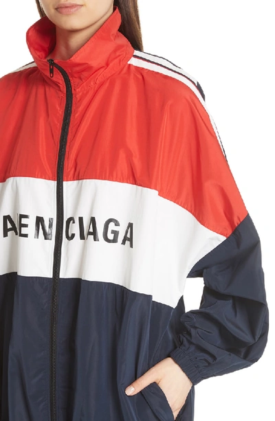 Shop Balenciaga Logo Colorblock Windbreaker Jacket In Poppy/ Navy/ Ivory