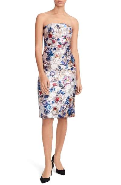 Shop Jcrew Collection Floral Jacquard Strapless Dress In Icy Blue