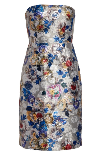 Shop Jcrew Collection Floral Jacquard Strapless Dress In Icy Blue