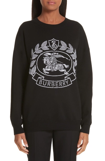 Shop Burberry Bilston Logo Jacquard Merino Wool Blend Sweater In Black