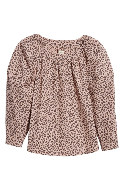 Shop La Vie Rebecca Taylor Puff Sleeve Ocelot Print Top In Dark Champagne Combo