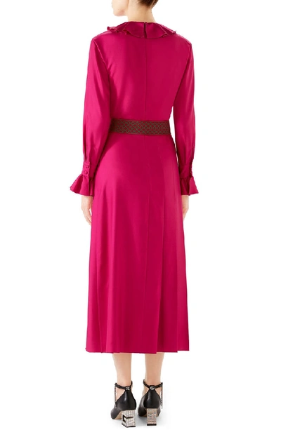 Shop Gucci Ruffle Front Silk Twill Dress In 5160 Bright Anemone