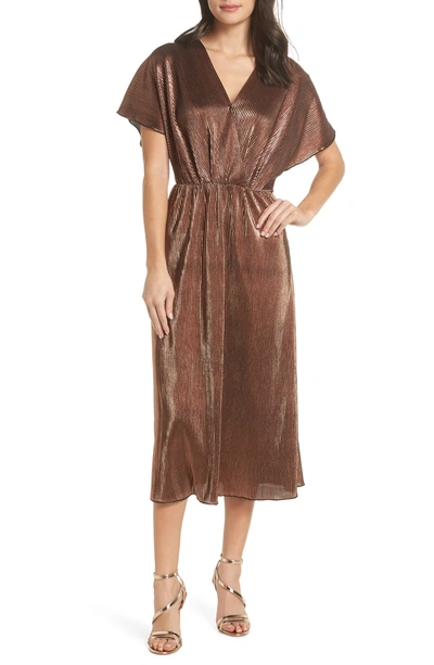 Shop Charles Henry Crossover Midi Dress In Bronze