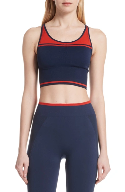 Shop Tory Sport Two-tone Seamless Camisole Long Bra In Tory Navy/ Red