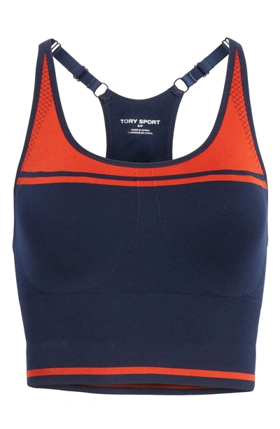 Shop Tory Sport Two-tone Seamless Camisole Long Bra In Tory Navy/ Red