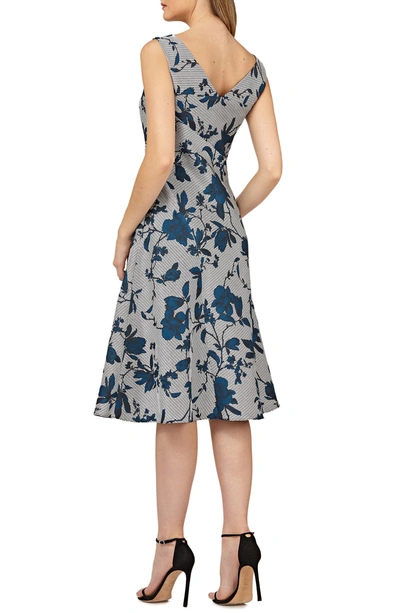 Shop Kay Unger Bateau Neck Tea-length Dress In Teal / Silver