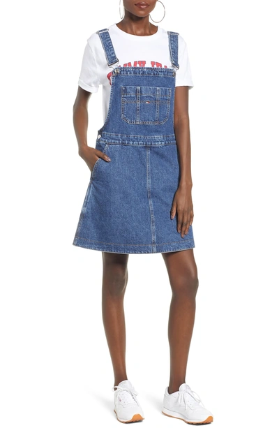 Tommy Jeans Tjw Denim Dungaree Dress In Gough Mid Blue Rig