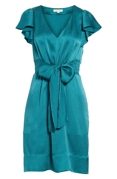 Shop Rebecca Taylor Ruffle Sleeve Textured Silk Dress In Viridian